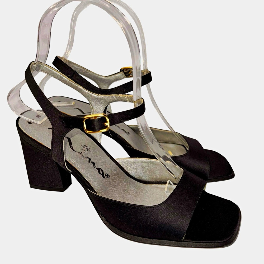Nina Womens Black Slingback Heels Open Toe Ankle Strap Buckle Solid Sz 6.5 M